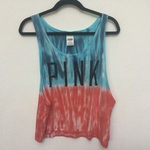 VS Pink Red, Blue Watercolor PINK Spellout Lightweight Tank Top Size M Summer